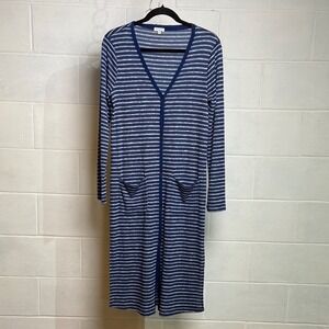 Splendid Striped V-Neck Long‎ Sleeve Buttonup Long Sweater Cardigan Duster LARGE